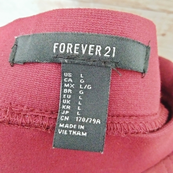 Forever 21 Leggings L Zipper Accents Burgundy 660 - Picture 3 of 5